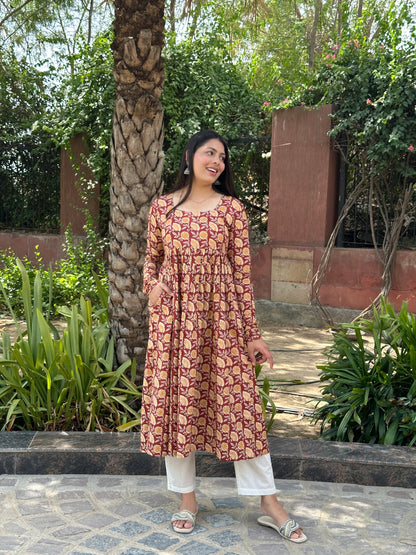 Brick Red full sleeves kameez