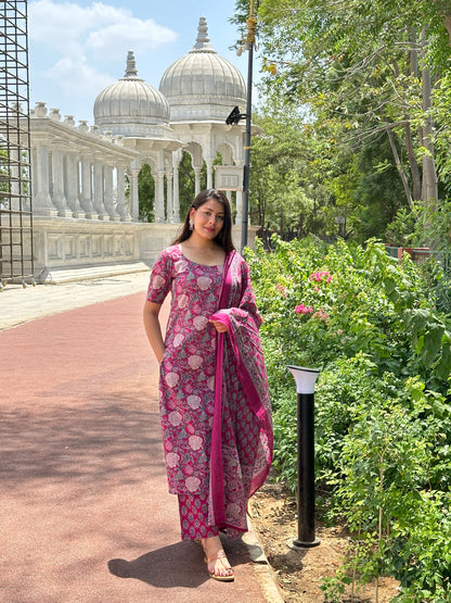 Pink floral straight suit set