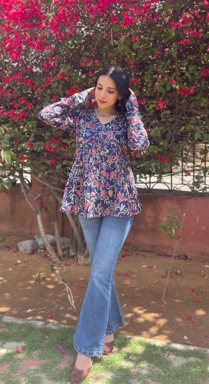 Rosy indigo full sleeves peplum top