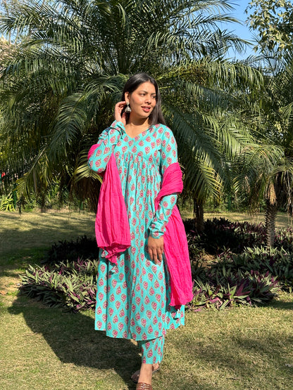 Pink Blue mohini suit set