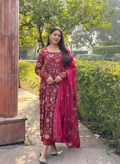 Summer pink anarkali suit set