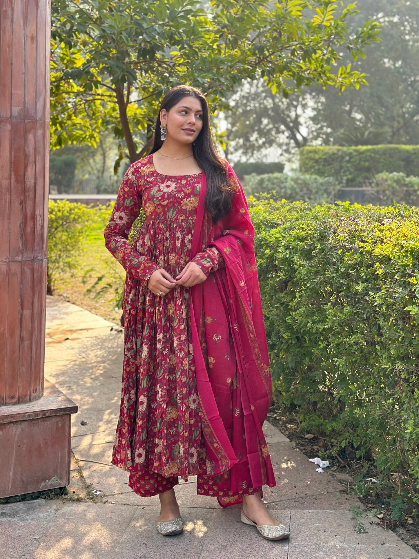 Summer pink anarkali suit set