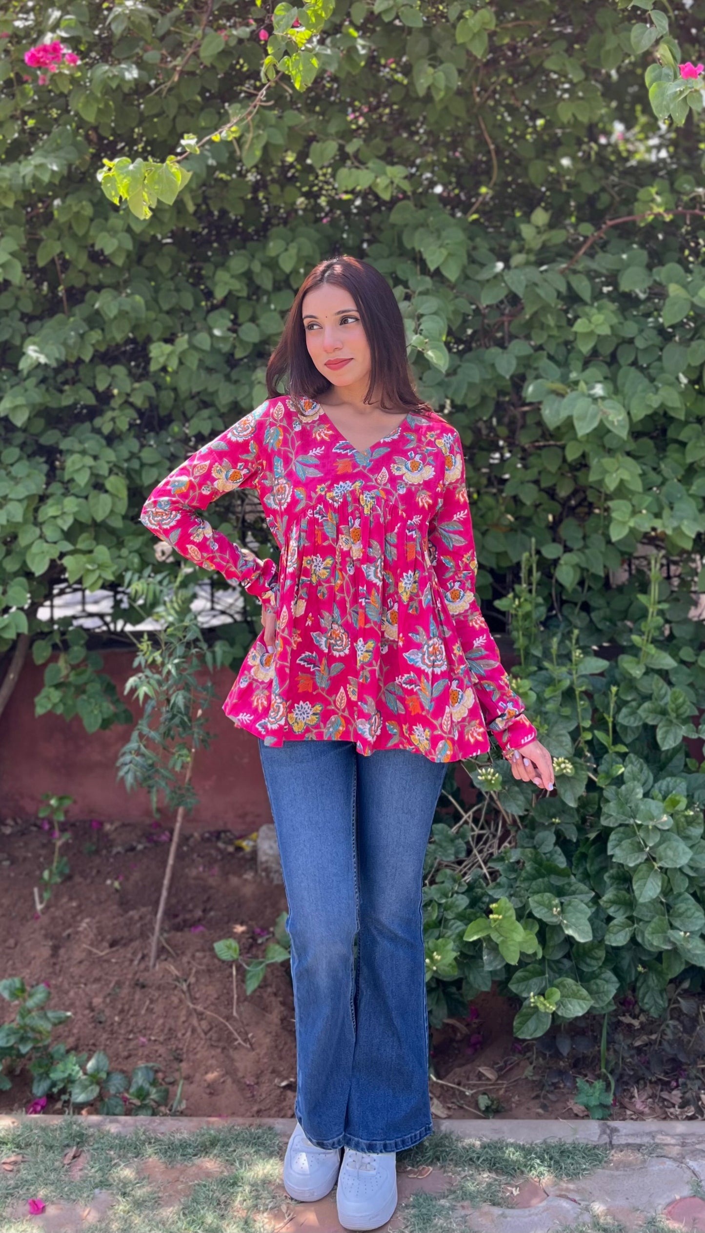 Pop Pink full sleeves peplum top