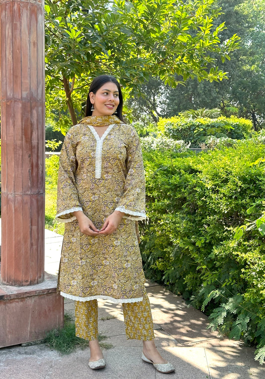 Yellow Pakistani lace suit set