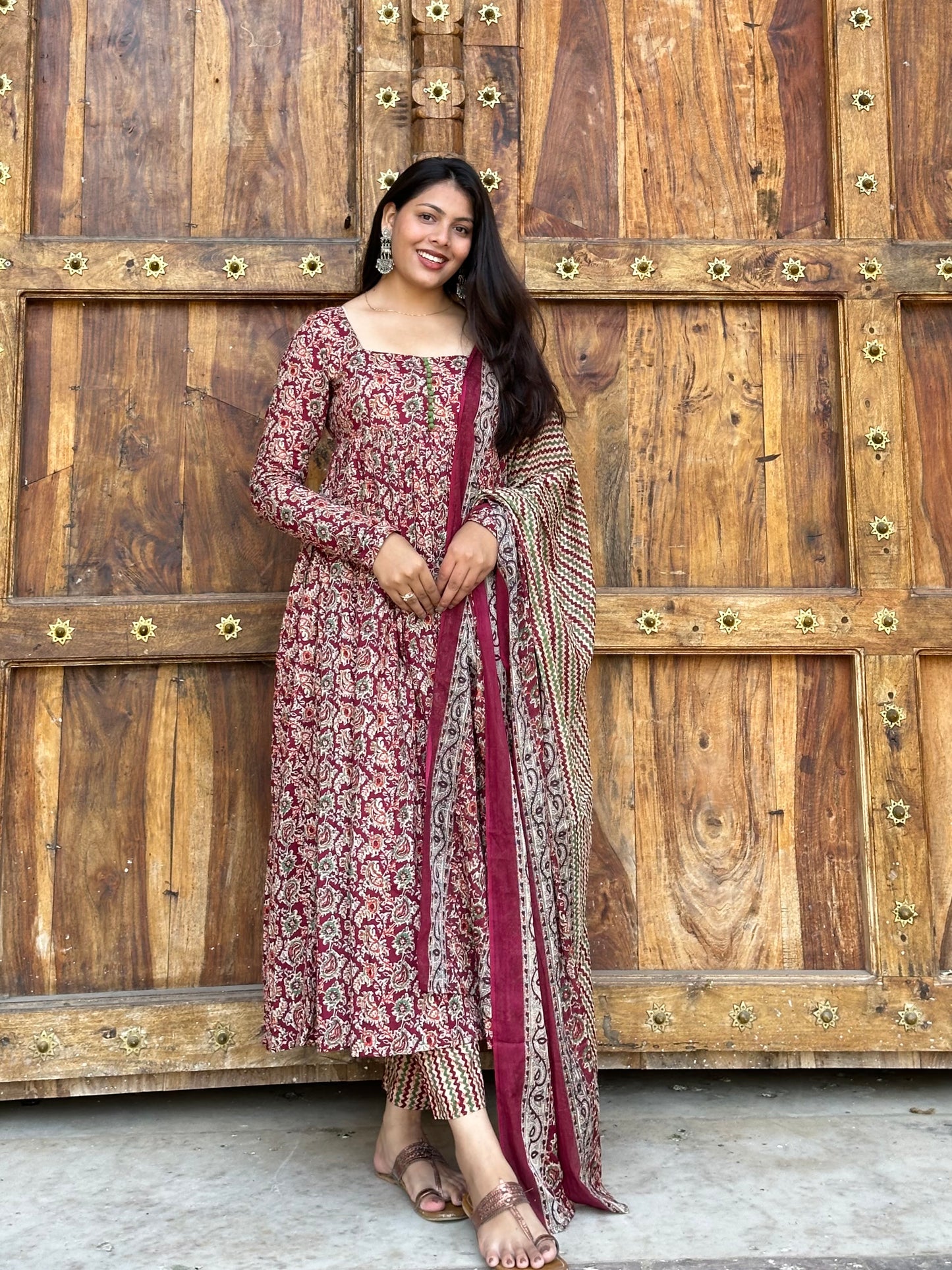 Maroon kalamkari suit set