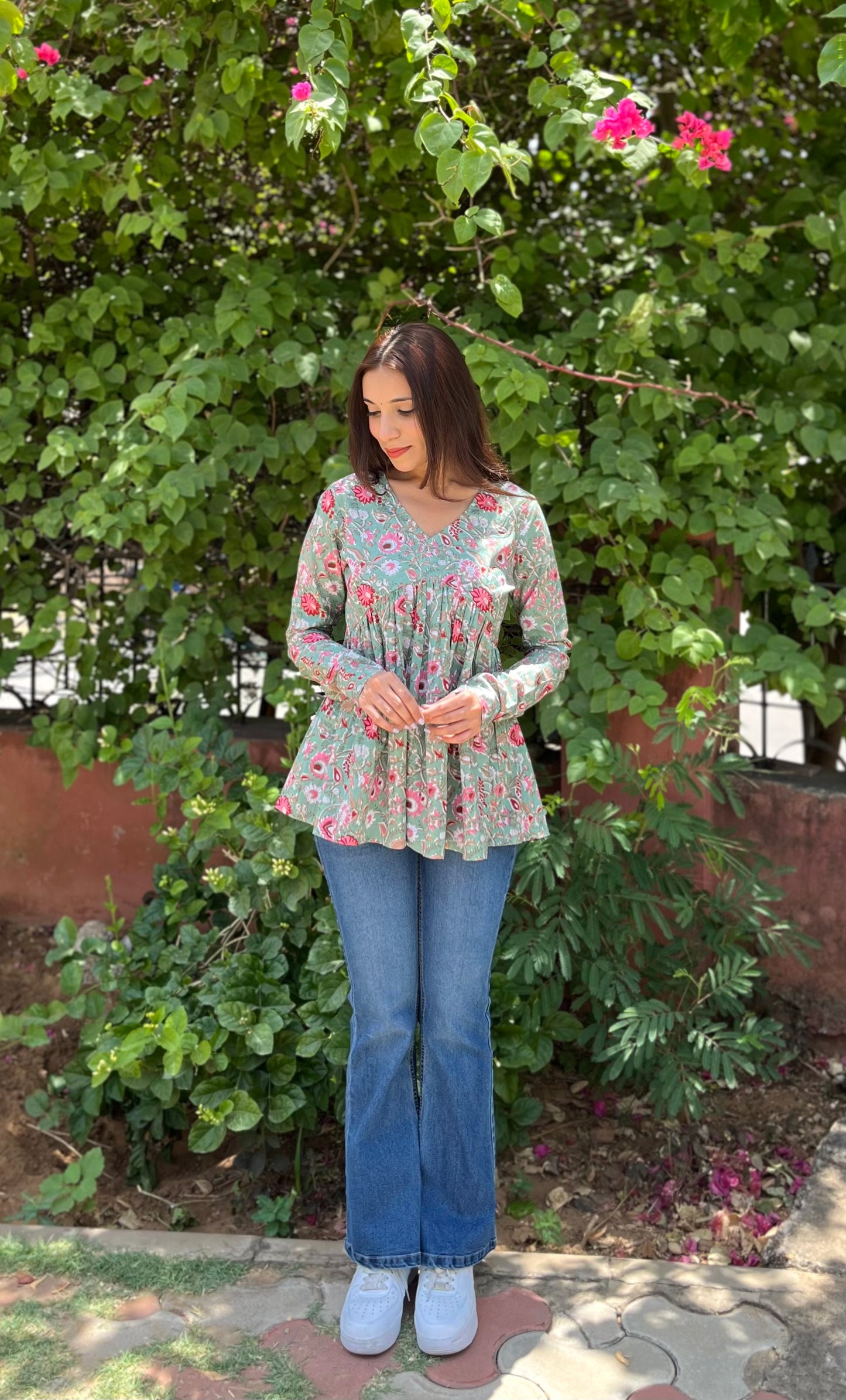 Soft Rose Green full sleeves peplum top