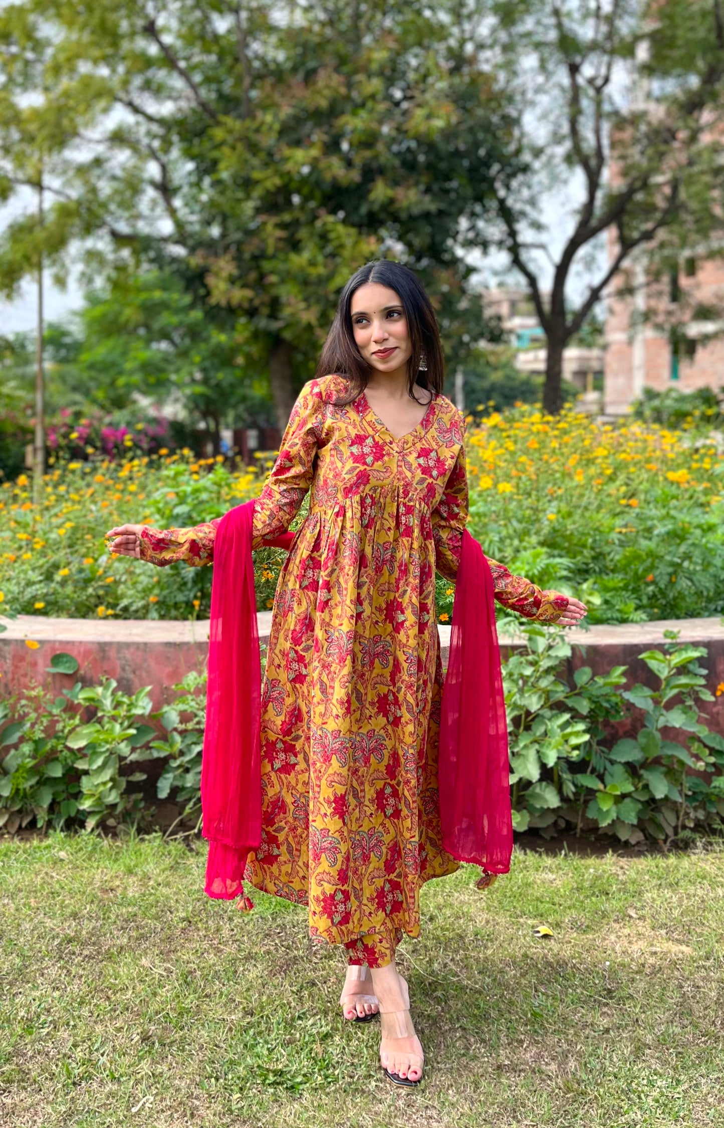 Yellow floral mohini set