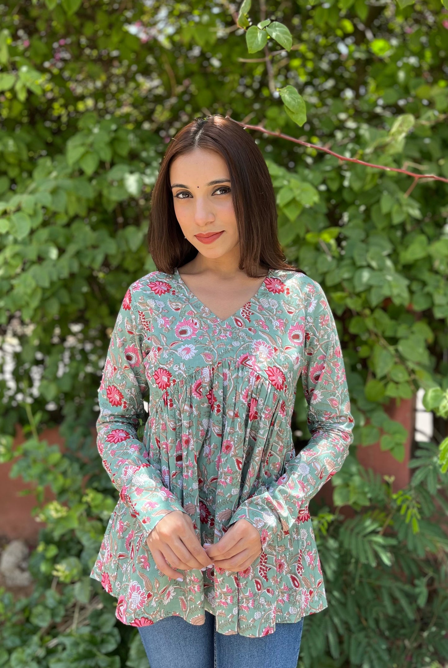 Soft Rose Green full sleeves peplum top