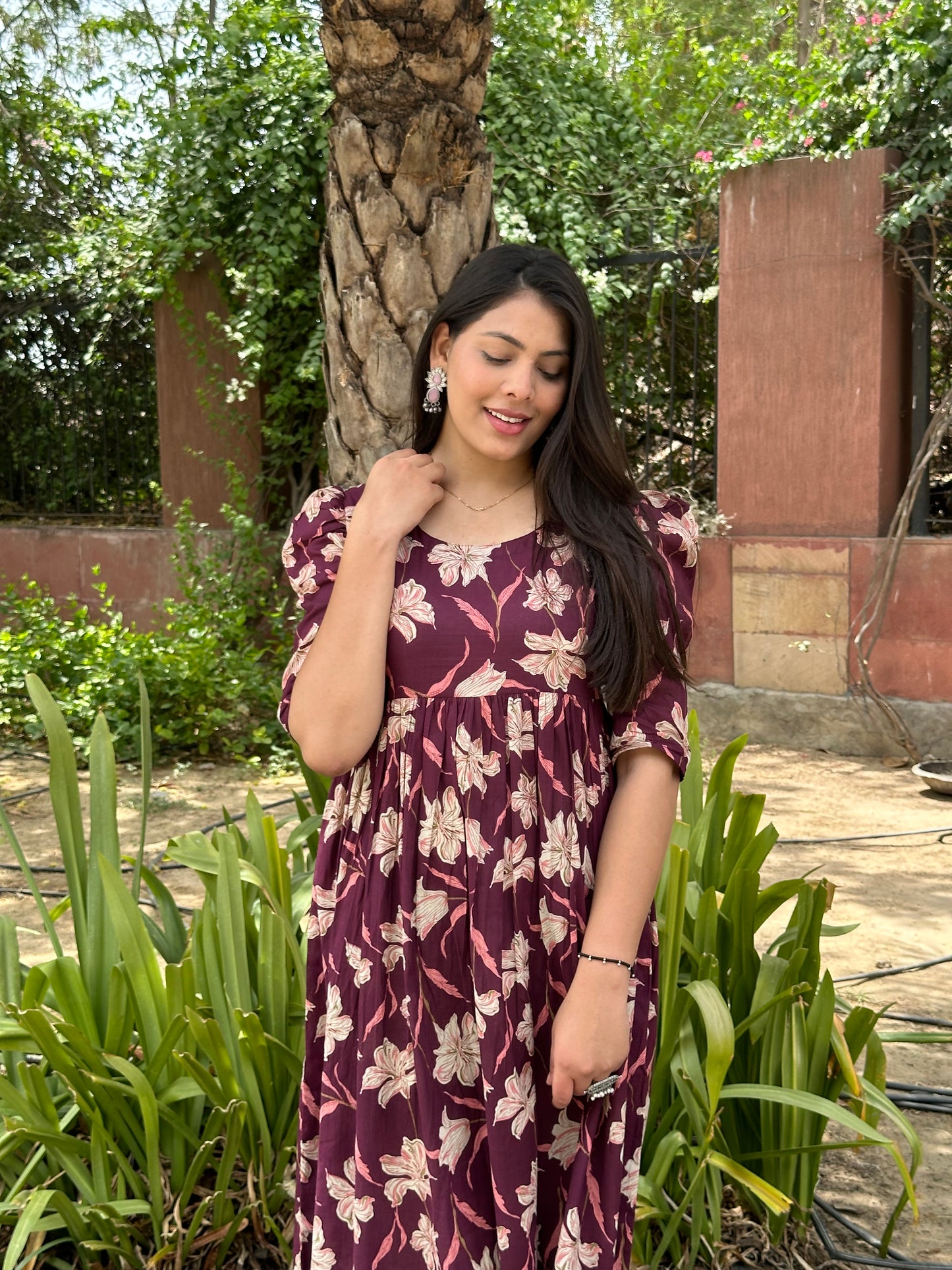 Floral wine printed kameez