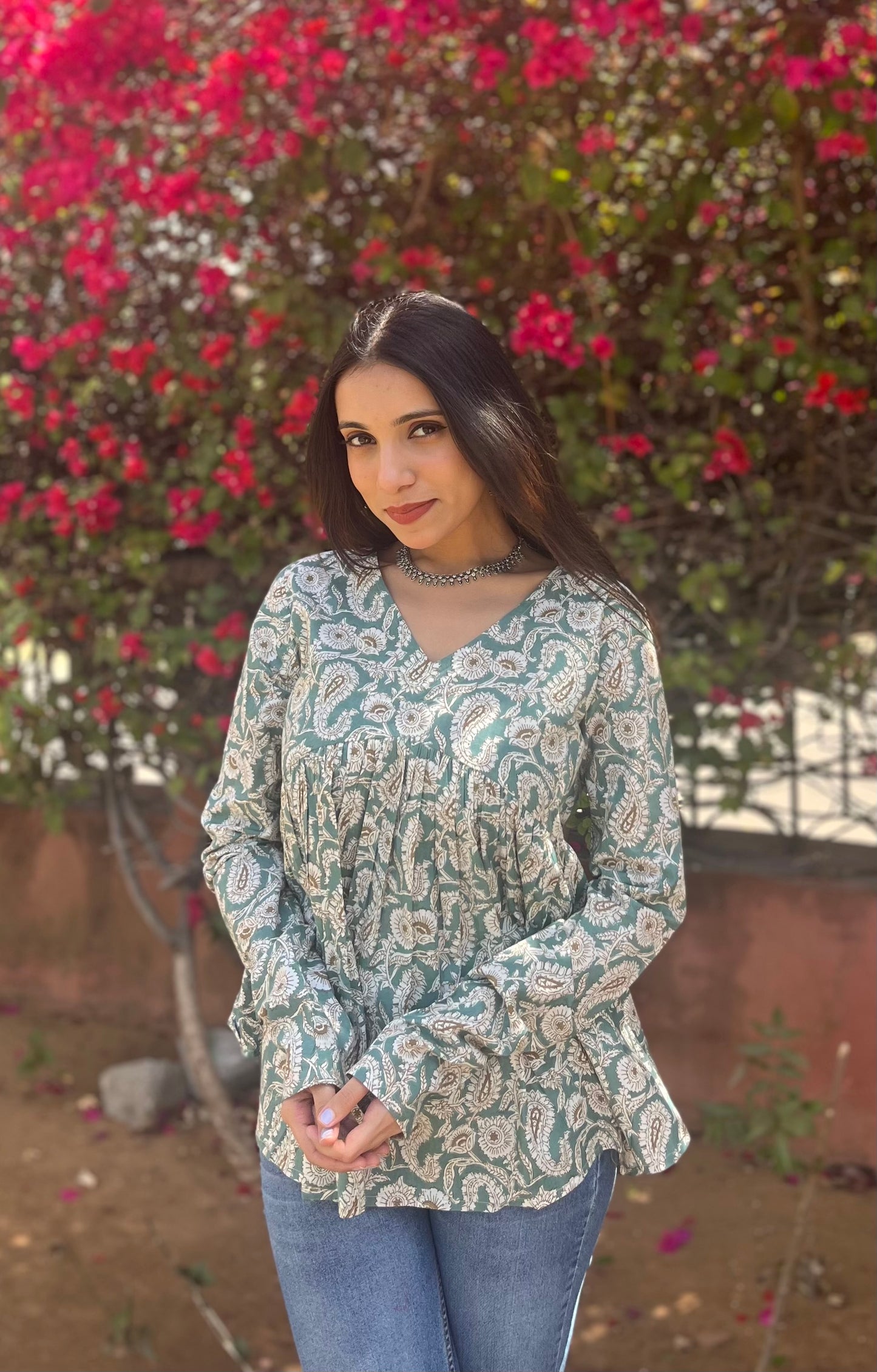 Ocean paisley full sleeves peplum top