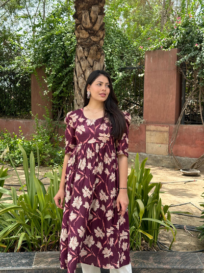 Floral wine printed kameez