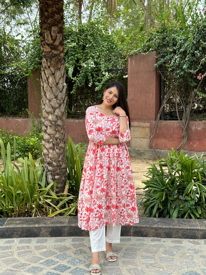 Orange floral printed kameez