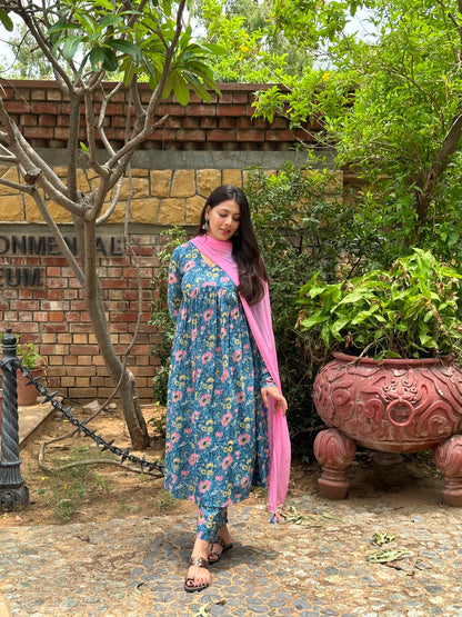 Denim Pink Mohini gher suit set