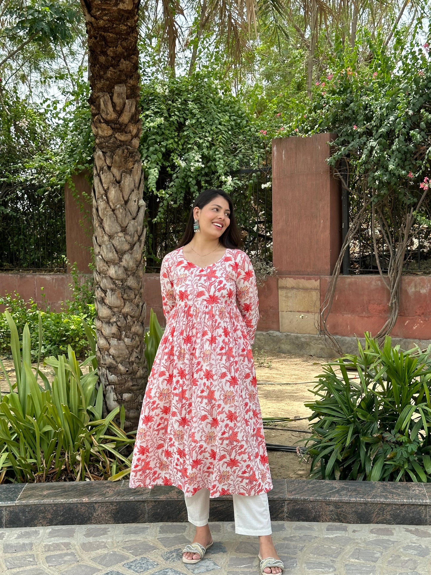 Orange floral printed kameez