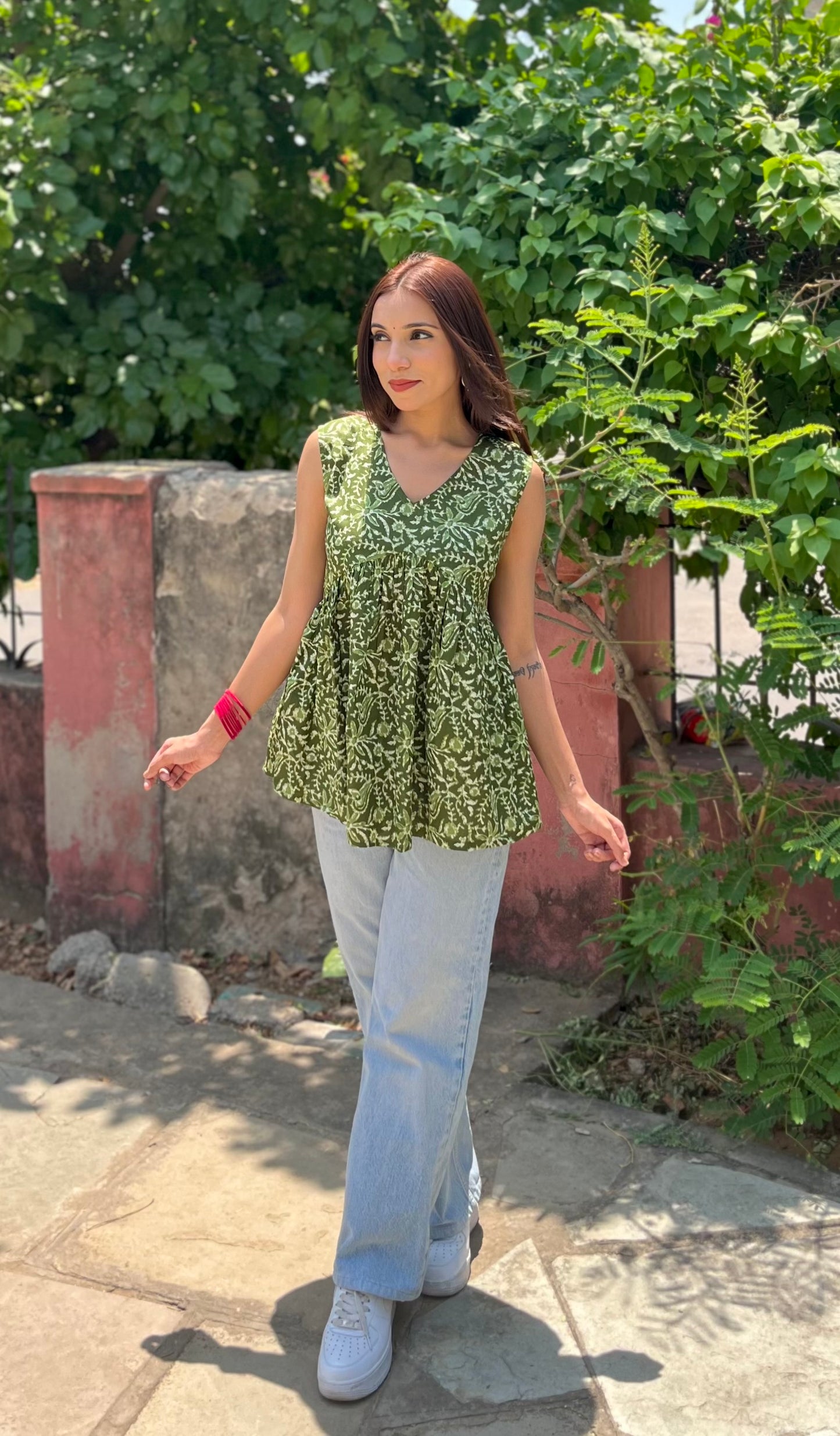 Kaccha mango cut sleeves Peplum top