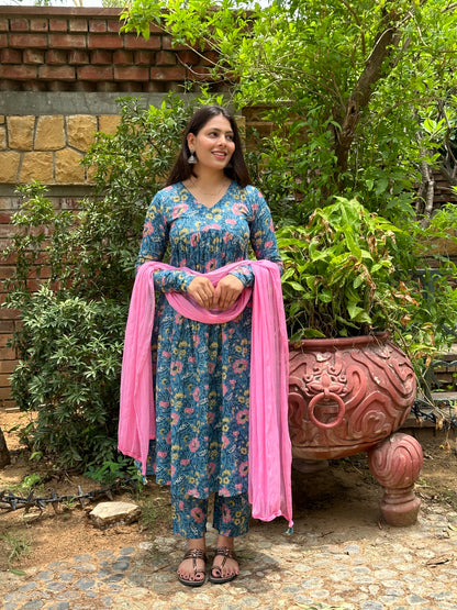 Denim Pink Mohini gher suit set