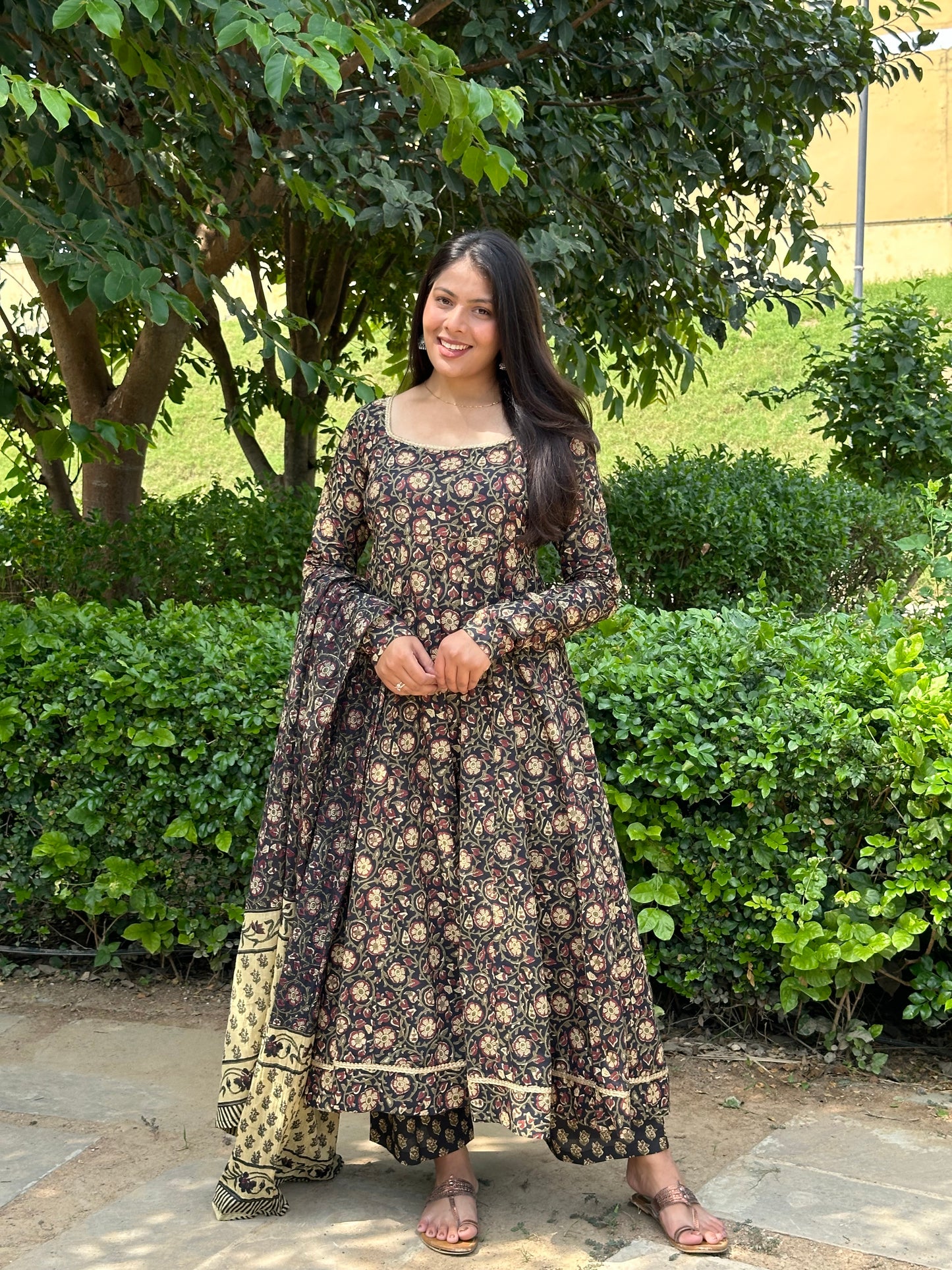 Black garden Anarkali lace suit set