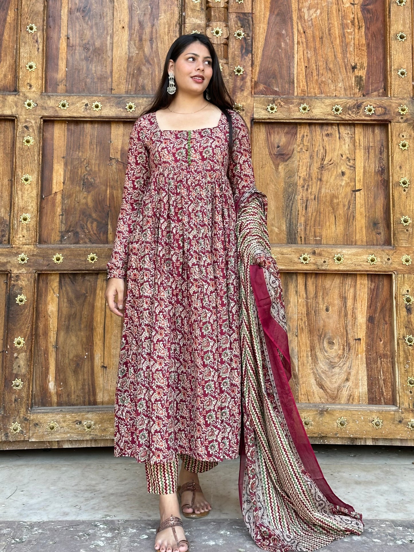 Maroon kalamkari suit set