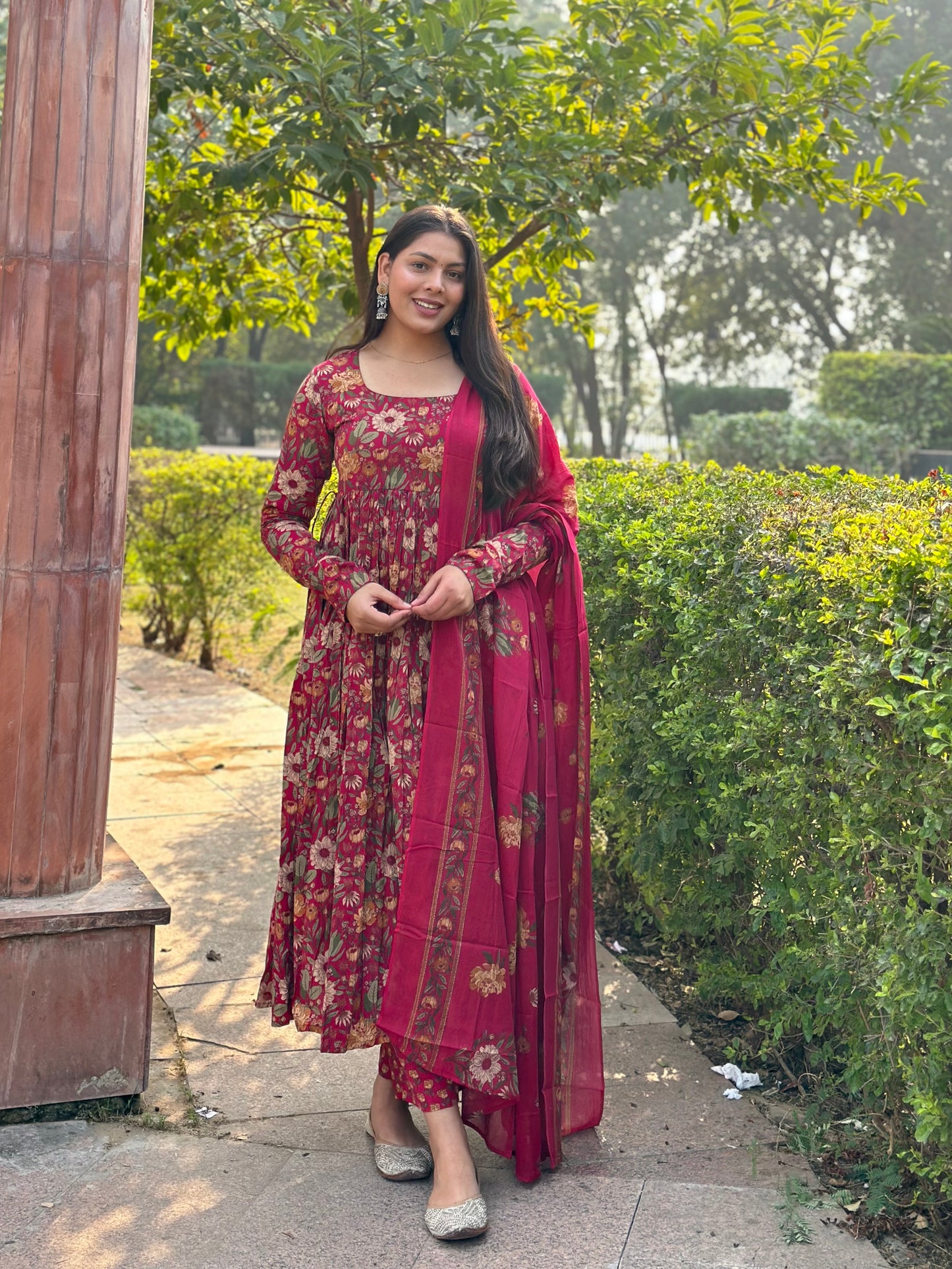 Summer pink anarkali suit set