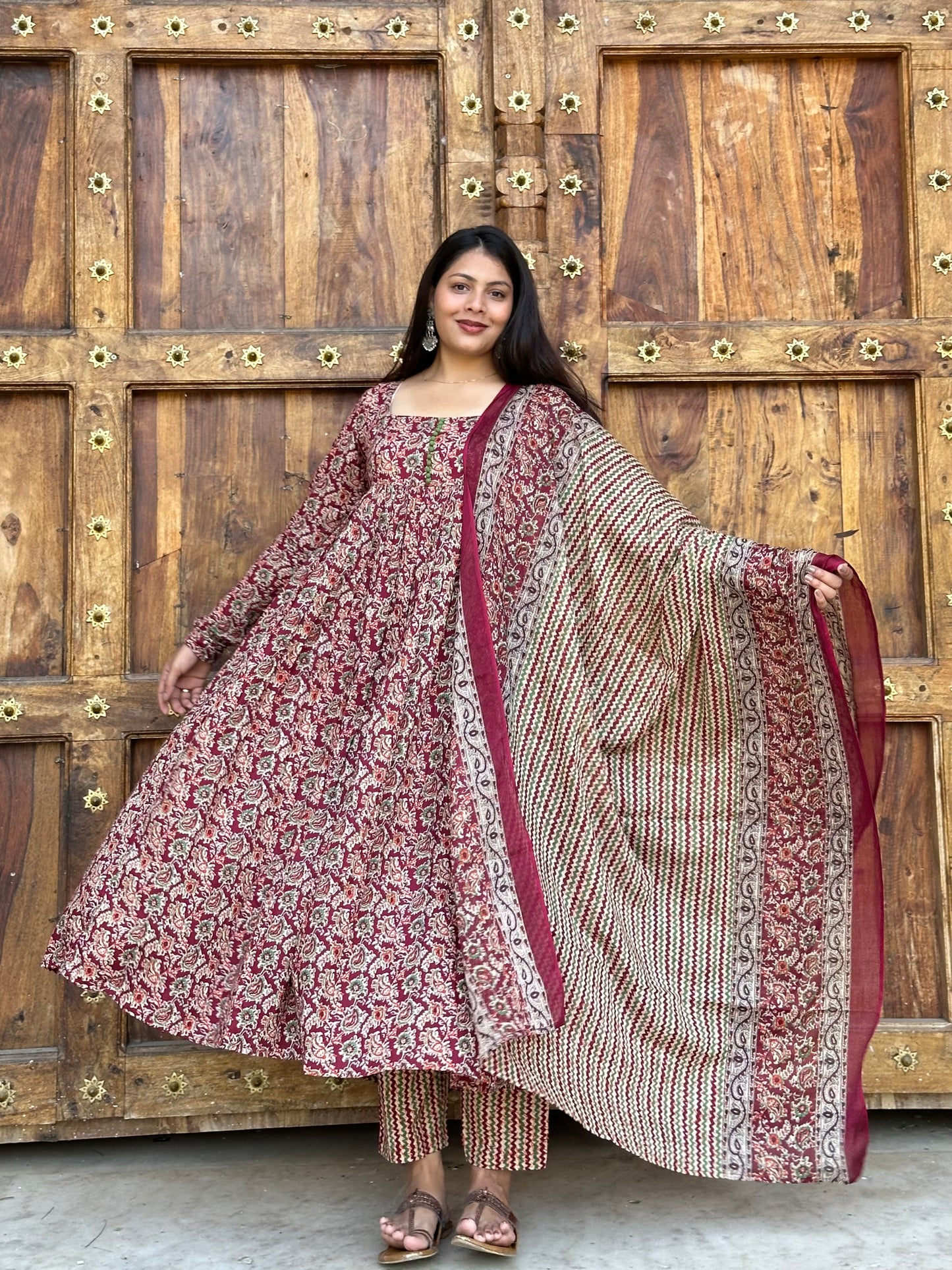 Maroon kalamkari suit set