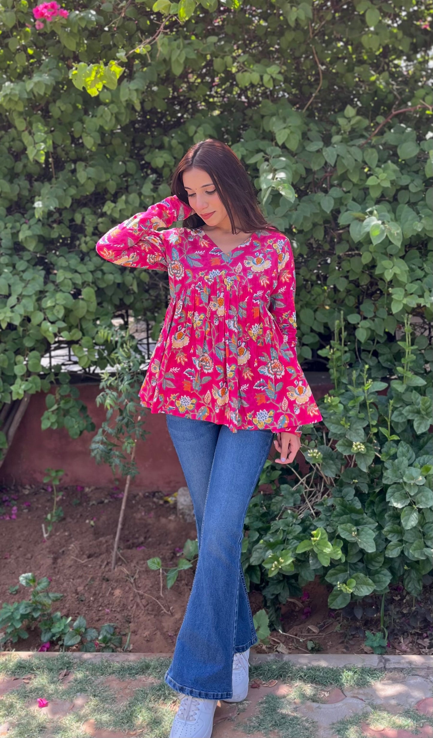 Pop Pink full sleeves peplum top