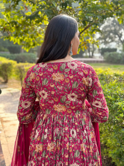 Summer pink anarkali suit set