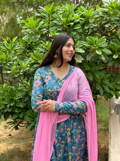 Denim Pink Mohini gher suit set