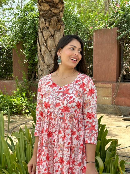 Orange floral printed kameez