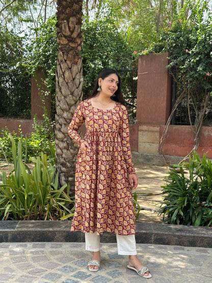 Brick Red full sleeves kameez