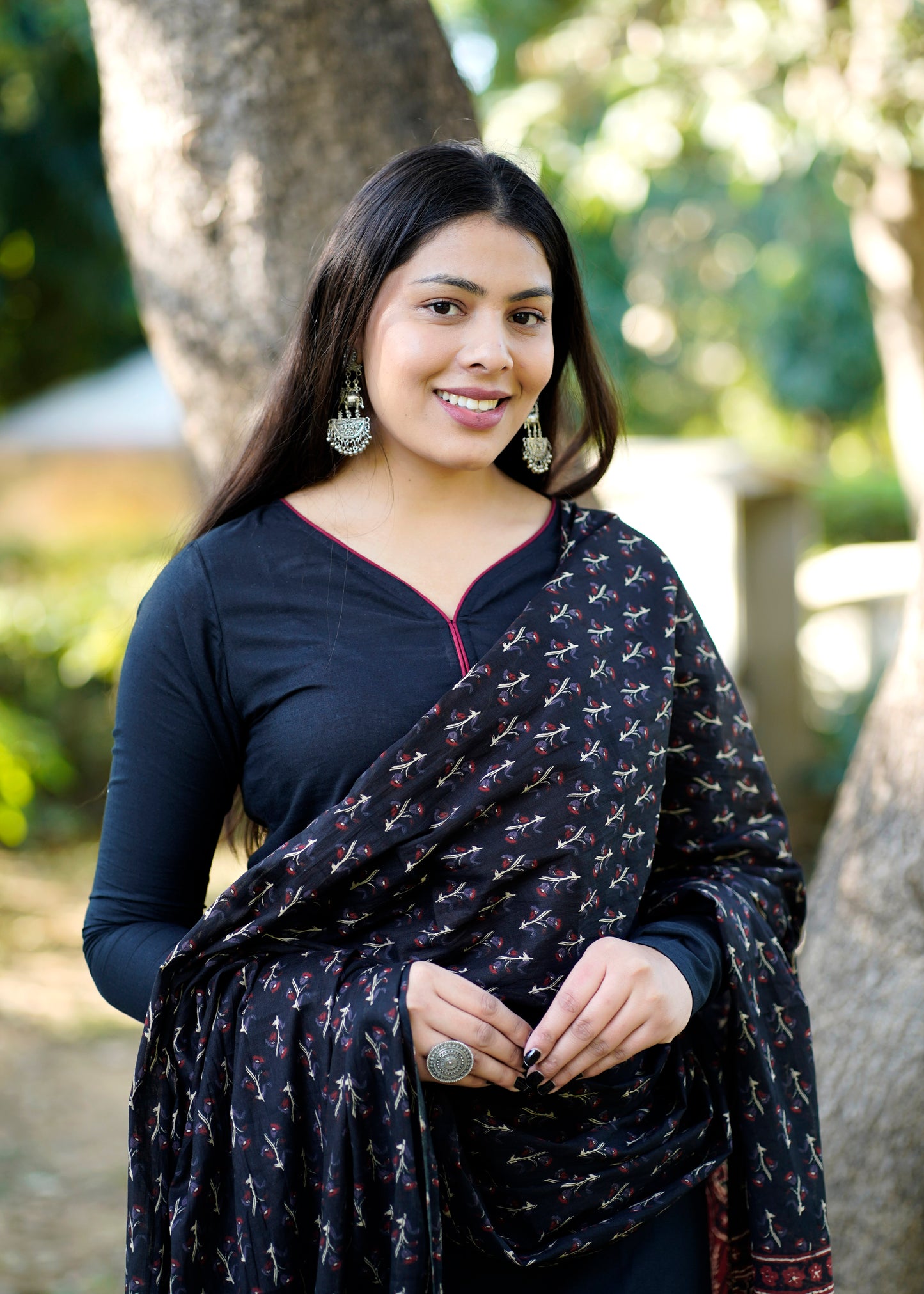 Solid black kurta set with dupatta