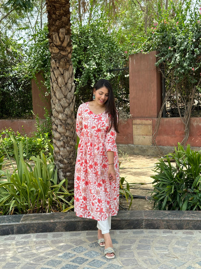 Orange floral printed kameez