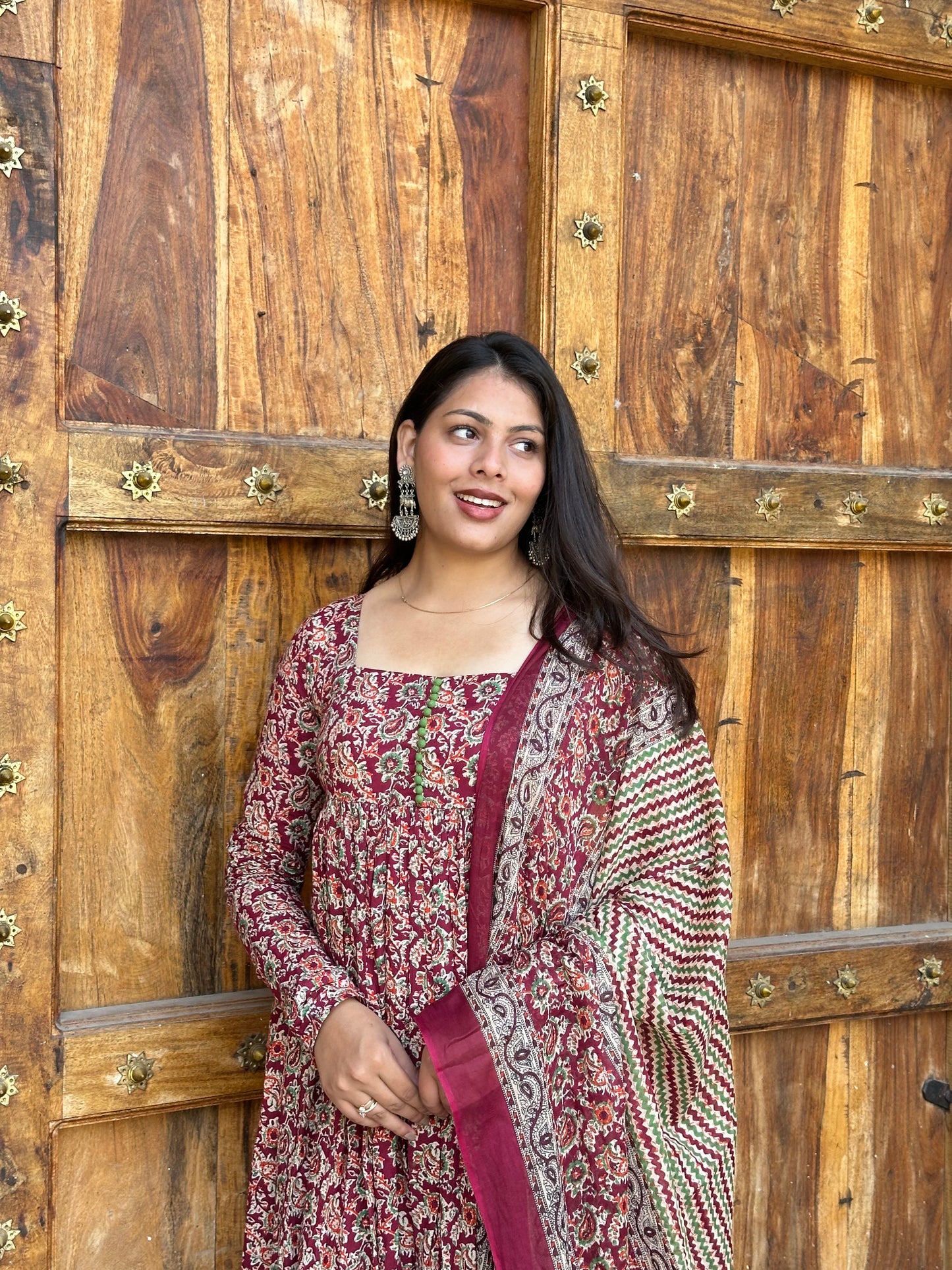 Maroon kalamkari suit set