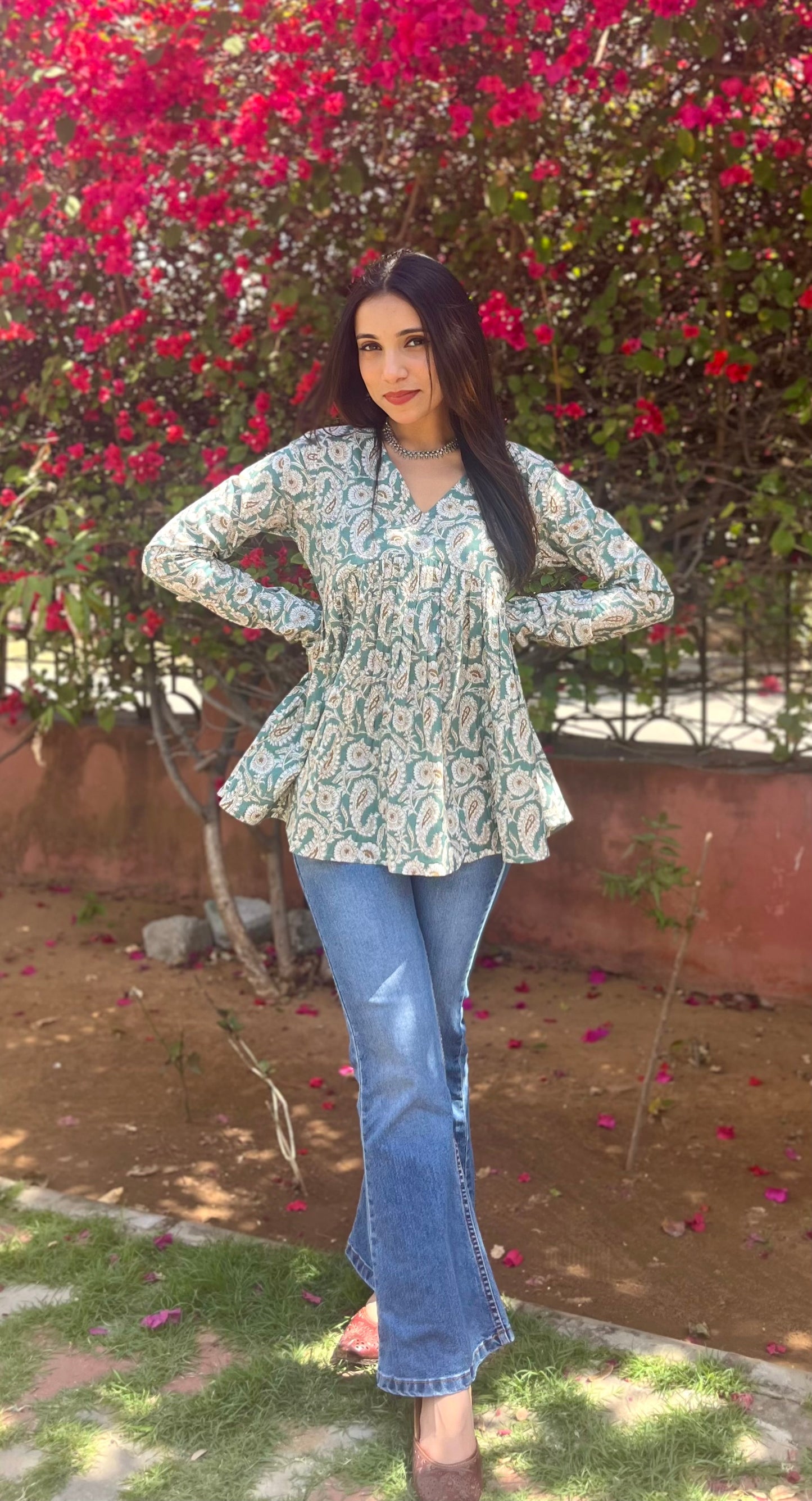 Ocean paisley full sleeves peplum top