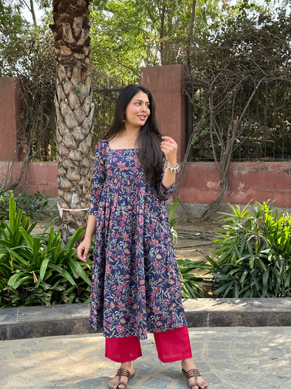 Rosy Indigo Anarkali kameez