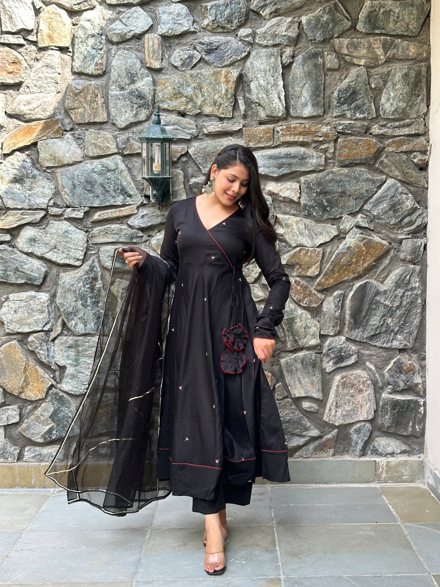 Black self embroidered Luxury suit set