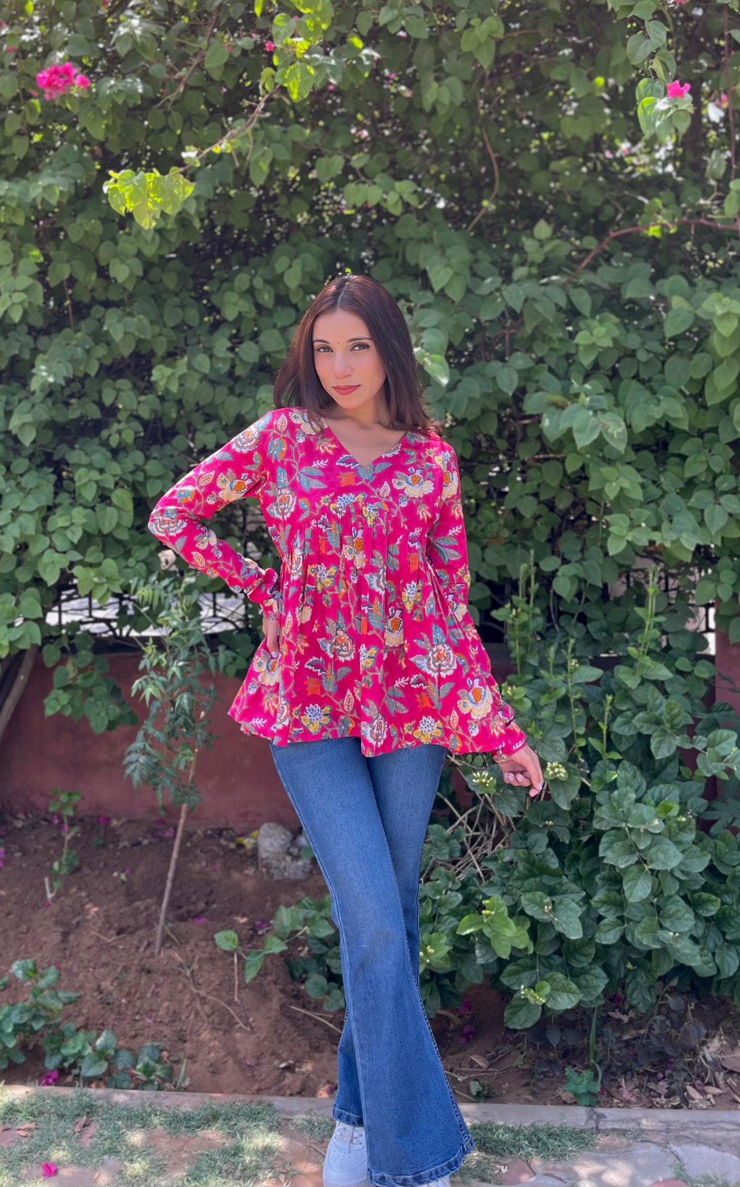 Pop Pink full sleeves peplum top