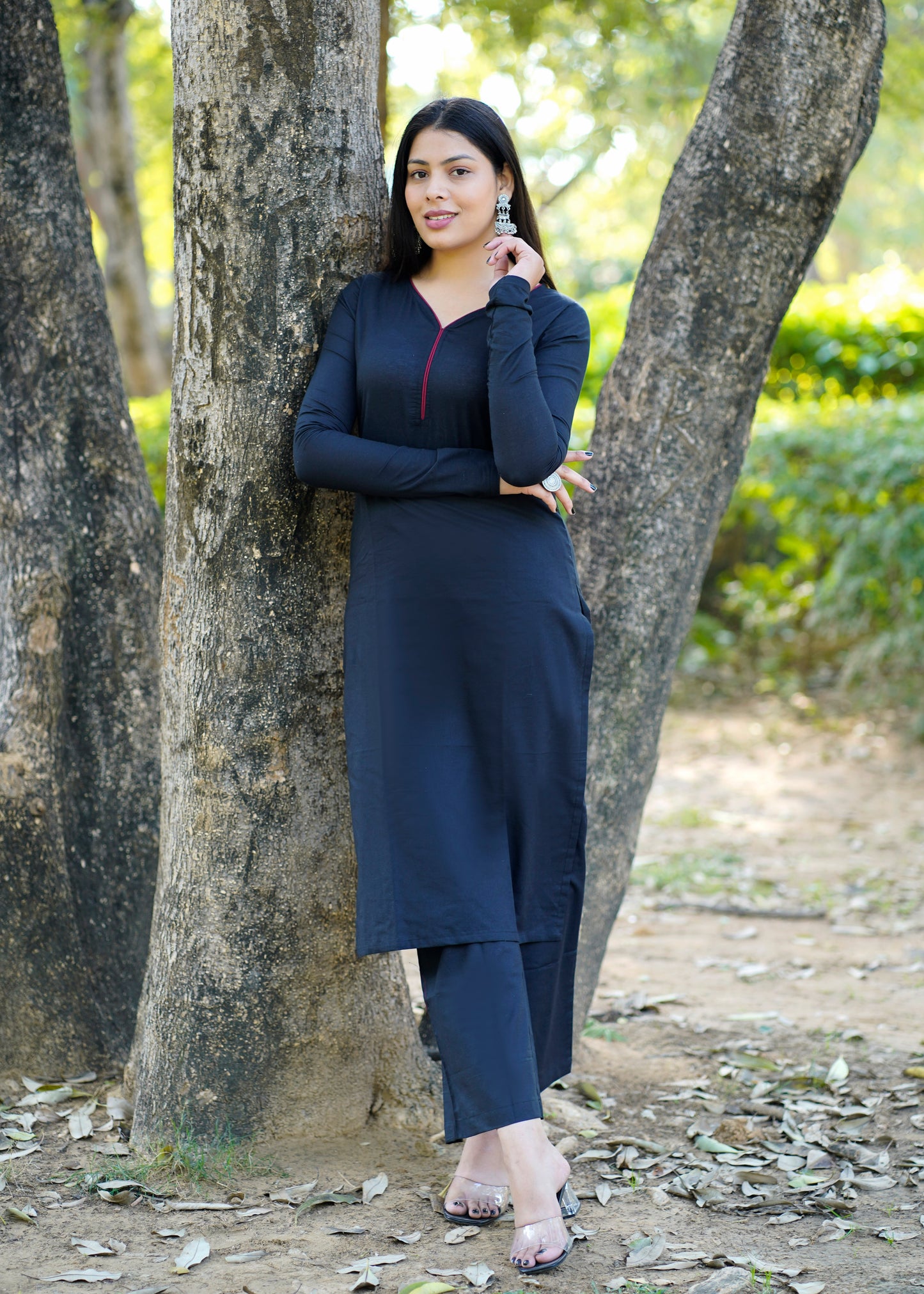 Solid black kurta set with dupatta