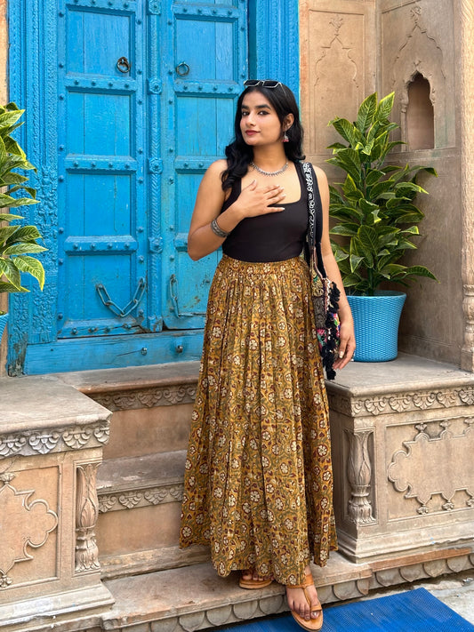 Gold saffron flared skirt