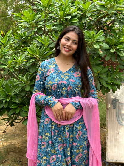 Denim Pink Mohini gher suit set