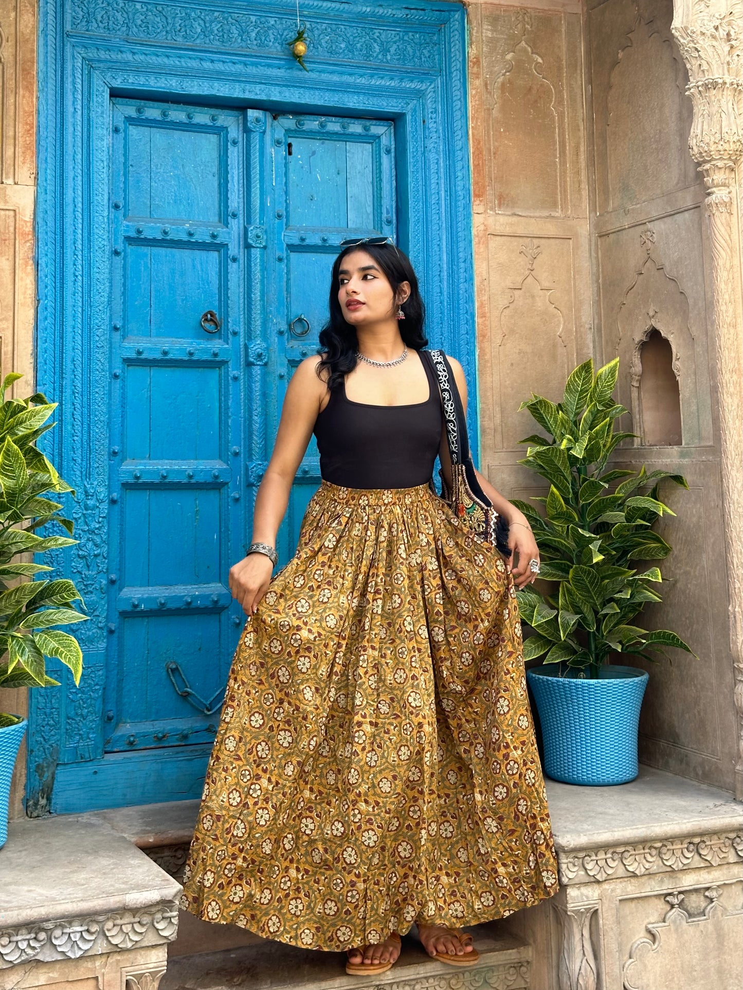 Gold saffron flared skirt