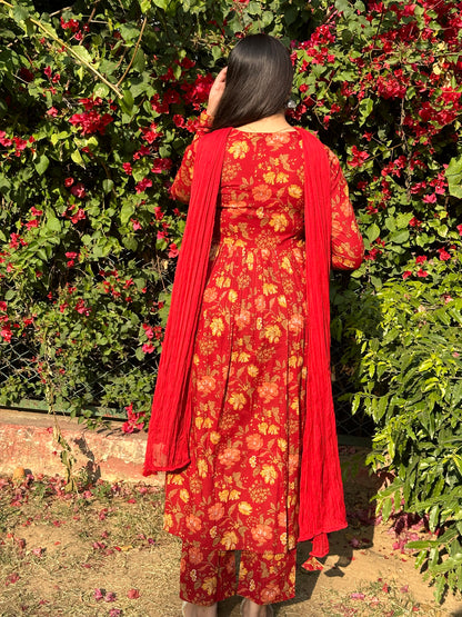 Red floral mohini suit set