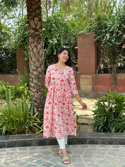 Orange floral printed kameez