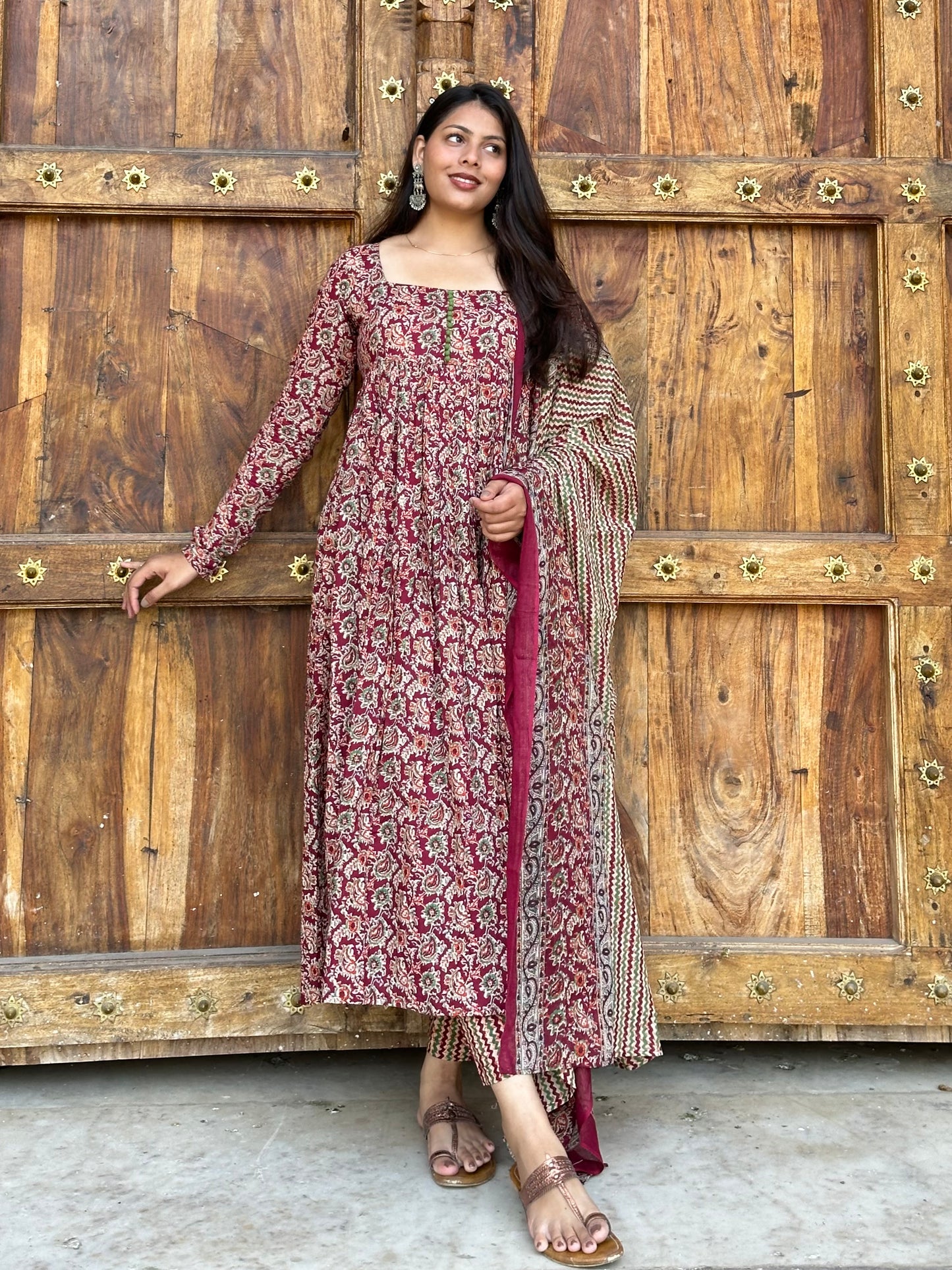 Maroon kalamkari suit set