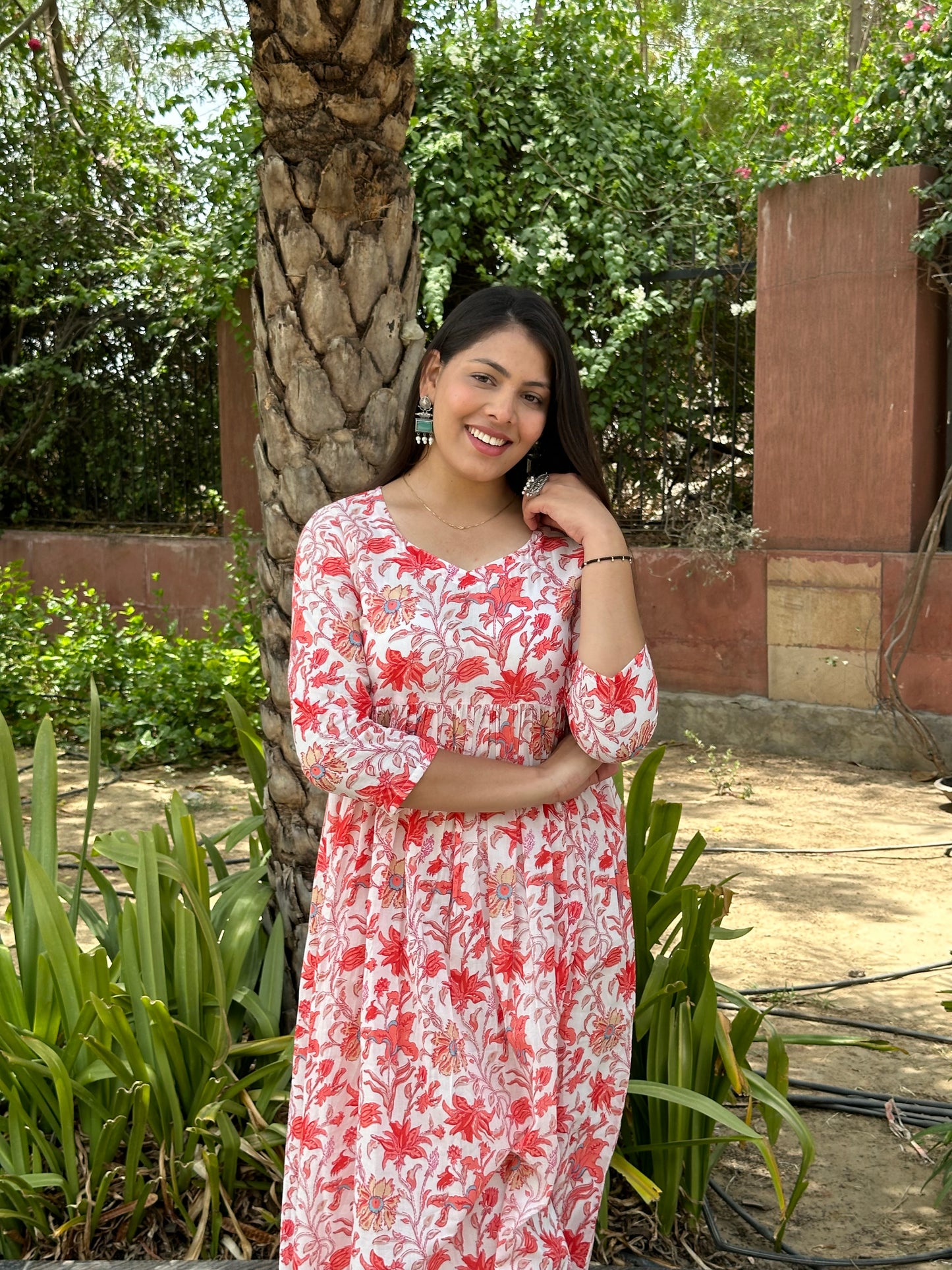 Orange floral printed kameez