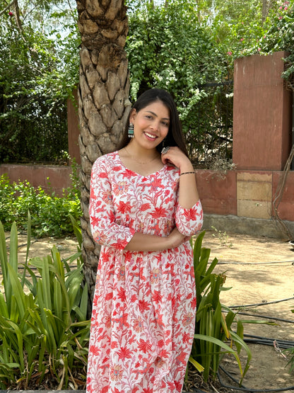 Orange floral printed kameez