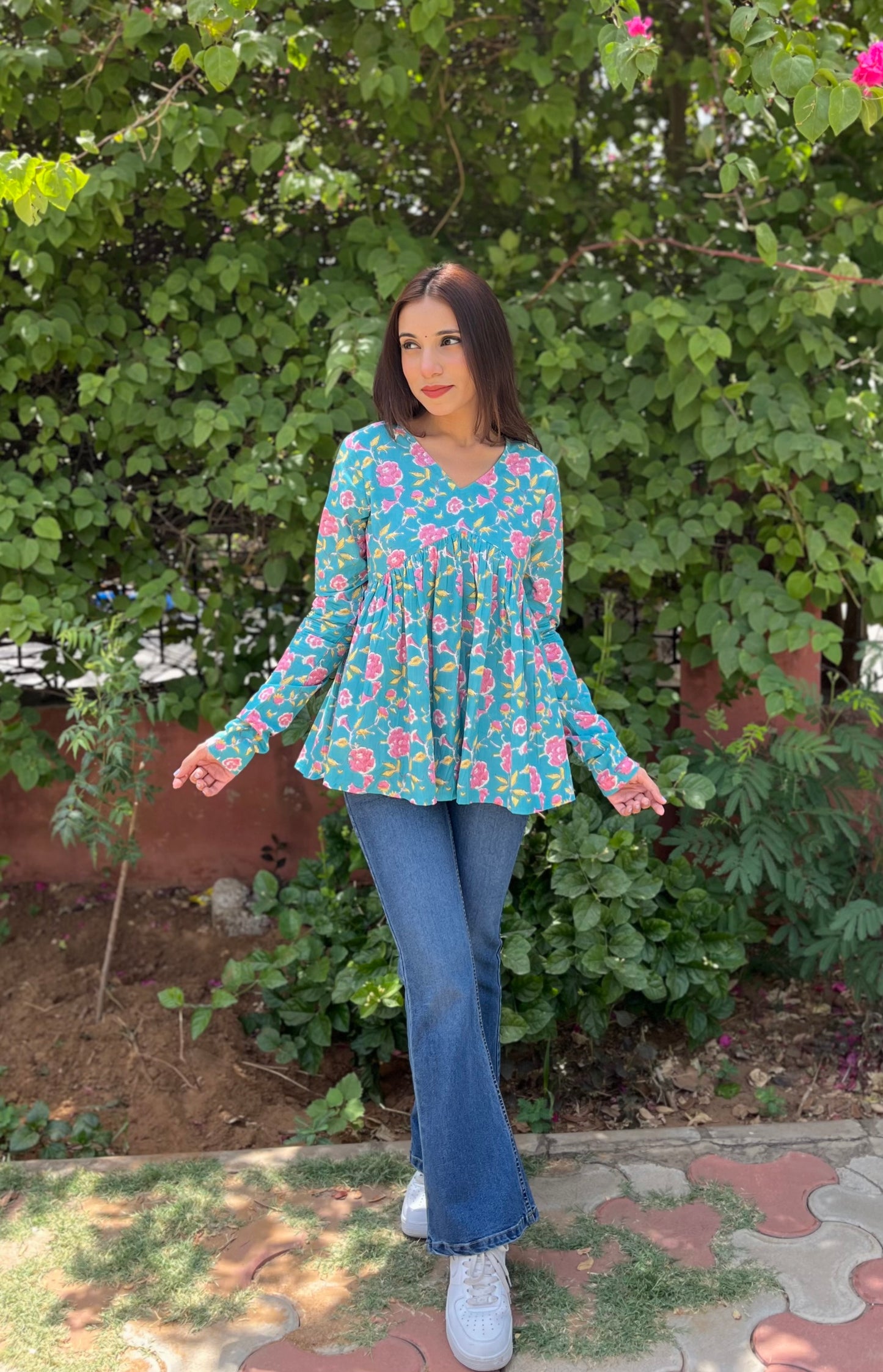 Sky blush full sleeves peplum top