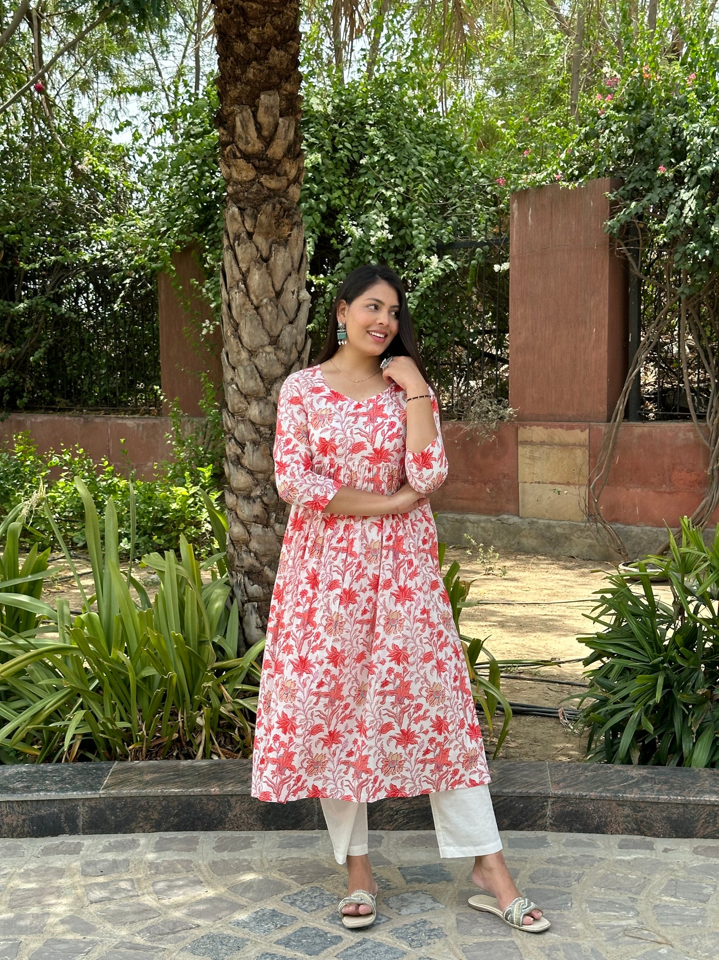 Orange floral printed kameez