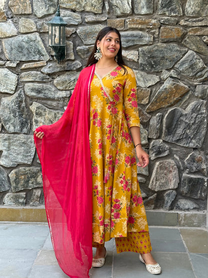 Yellow Pink Festive suit set