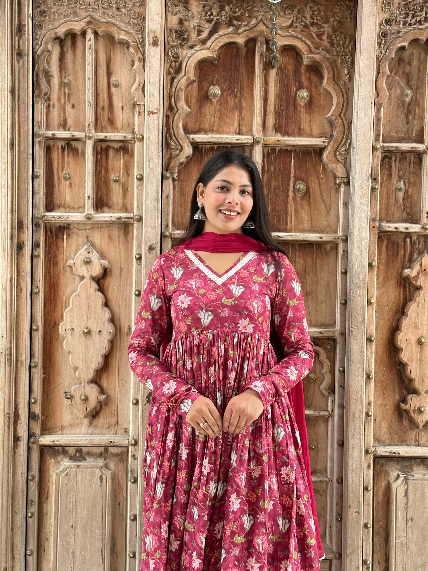 Rosewood Anarkali lace suit set