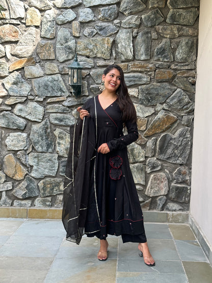 Black self embroidered Luxury suit set